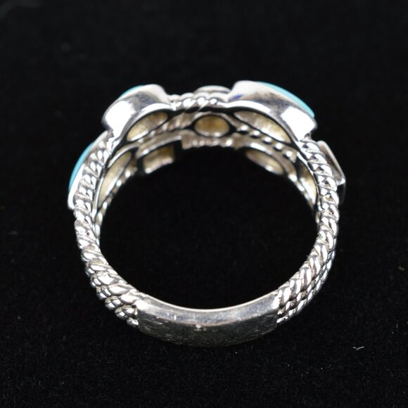 VTG Joseph Esposito ESPO 925 Sterling Silver Turquoise CZ Stacked Band Ring 7.75 - Picture 9 of 11
